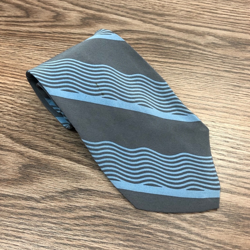 Leonardo Blue w/ White Swirl Stripe Silk Tie